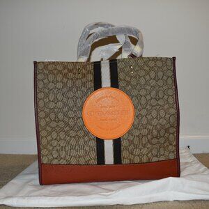Coach Dempsey Tote 40 New Brown Tan Maroon Orange